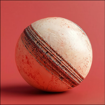 Cricket ball isolated on a red background. 3d renderの素材