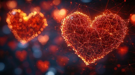 Red heart on abstract background. 3d rendering toned image double exposureの素材
