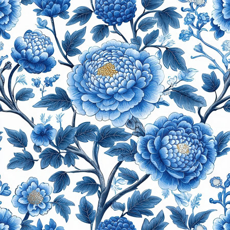 Seamless pattern with blue peony flowers. Floral watercolor background.の素材