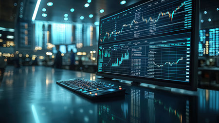 Stock market or forex trading graph and candlestick chart suitable for financial investment concept. Economic trends background for business idea and all art work design. Abstract finance background.の素材
