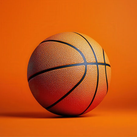 Basketball ball isolated on orange background. 3d render illustration.の素材