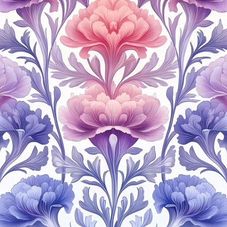 Seamless pattern with decorative blue and pink flowers. Vector illustration.の素材