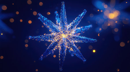 Glowing snowflake on a dark blue background. 3d renderingの素材