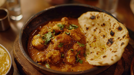 Indian chicken tikka masala with naan bread, selective focusの素材