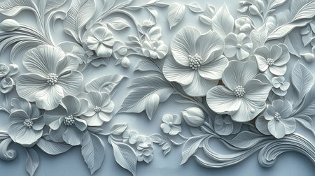 3D render of floral background with white flowers. 3D illustration.の素材