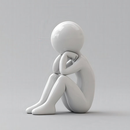 3D Render of Man Sitting on the Floor with Sadness Expressionの素材