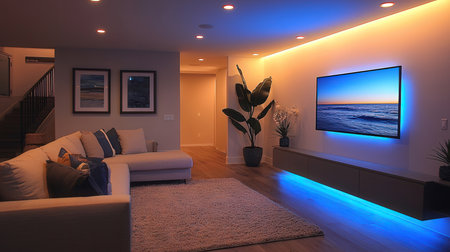 Luxury living room interior with tv set. 3d renderの素材