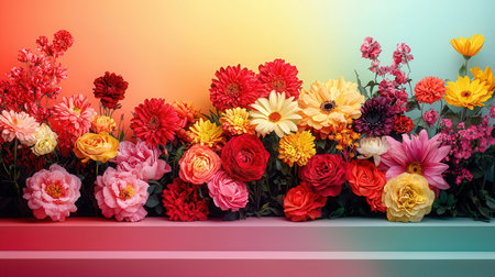 Colorful flower bouquet on pastel background. 3d renderingの素材