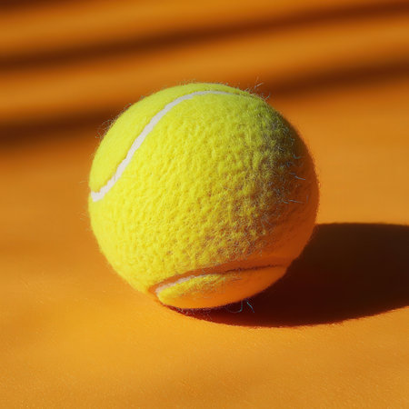 Tennis ball on a yellow background. Close-up photo.の素材