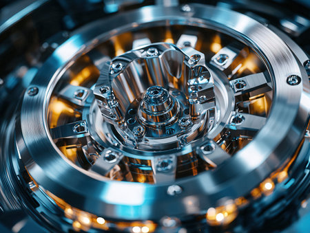 Close-up of the gear wheel of a car engine. 3D renderingの素材