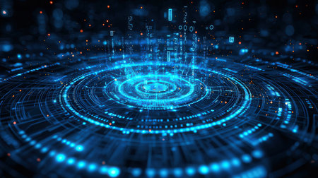 Futuristic technology background with glowing lines and dots. 3d renderingの素材