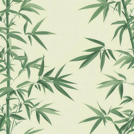 Bamboo leaves seamless pattern. Vector illustration. Hand drawn background.の素材