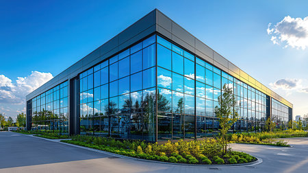 Modern office building exterior with glass facade. 3d render business conceptの素材