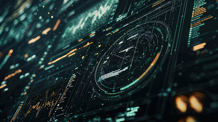 Futuristic HUD interface in cyberspace. Futuristic technology concept. 3D Renderingの素材