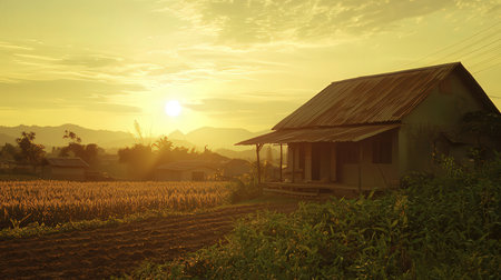 Sunset in the rice fields of northern Thailand. Landscape.の素材