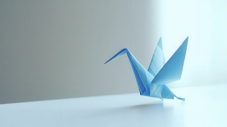 Paper origami crane on white background. 3d rendering. Computer digital drawing.の素材