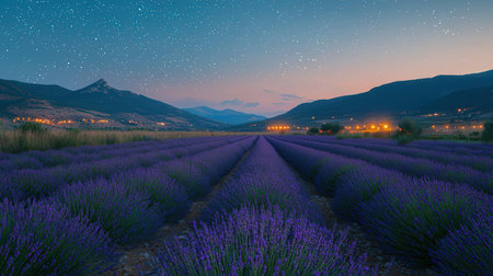 Lavender field at night in Provence, France.の素材