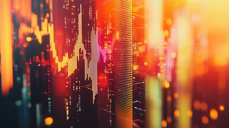 financial graph on technology abstract background. Finance and trade concept. Double exposureの素材