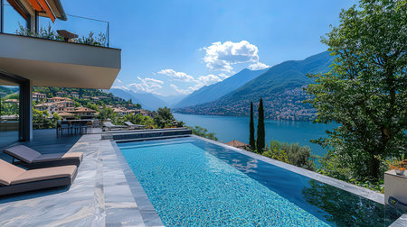 Luxury villa with swimming pool, view from the terraceの素材