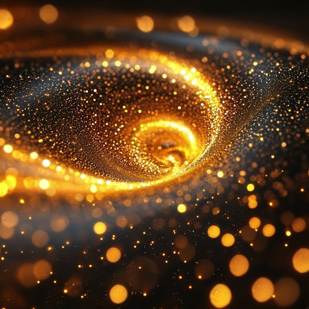 Golden abstract background with glowing particles. 3d rendered fractal.の素材