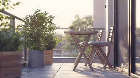 Modern terrace with table and chairs. 3d rendering mock upの素材