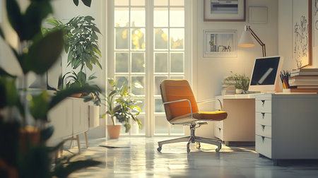Modern office interior with furniture and plants. 3d render mock upの素材