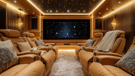 3D rendering of a luxury modern living room with a TV setの素材