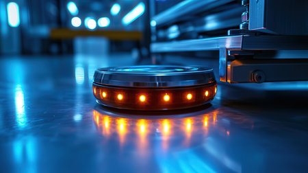 3d rendering of LED light bulb on conveyor belt in factoryの素材