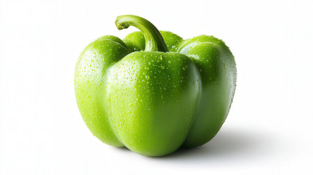 Green bell pepper isolated on white background. Close-up image.の素材