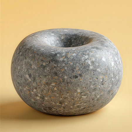 3d render of an old stone bowl isolated on a yellow backgroundの素材