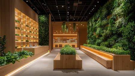 3D rendering of a luxury hotel reception in a tropical garden.の素材