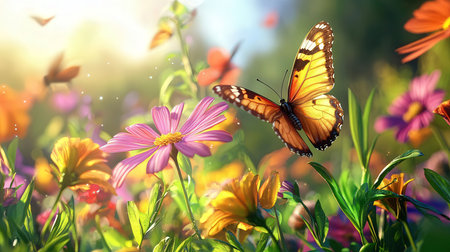 Butterfly on flower in the meadow. Nature background.の素材