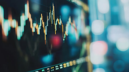 financial stock market graph on LED. Abstract stock market background. Stock market data trade concept. Global financial graph on LED. Abstract stock market background.の素材