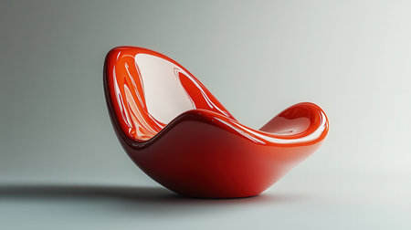 Red ceramic armchair on a gray background. 3d rendering.の素材