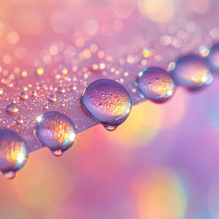 Water drops on a blade of grass with beautiful bokeh backgroundの素材