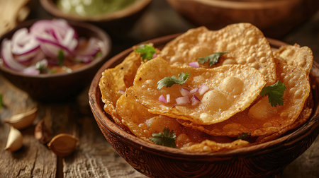 Nachos with guacamole and salsa on wooden backgroundの素材