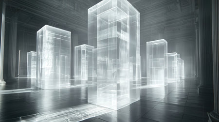 3d illustration of modern architecture with glass cubes. Futuristic backgroundの素材