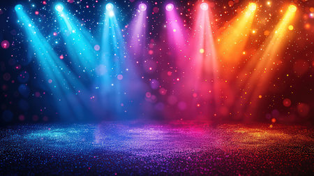 Stage lights, Stage Spotlight with Spotlights, Stage Background. Vector illustrationの素材