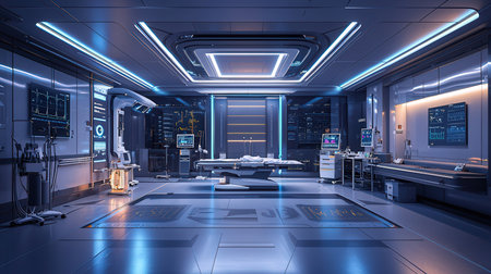 3D rendering of a medical room with a lot of medical equipmentの素材