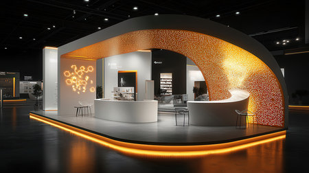 3d render of luxury hotel reception interior with white and orange lightsの素材