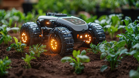 Tractor with led lights and seedlings. Concept of agriculture.の素材