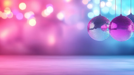 Disco ball on stage background with bokeh. 3d renderingの素材