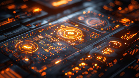 Futuristic interface with HUD elements. 3d rendering toned imageの素材