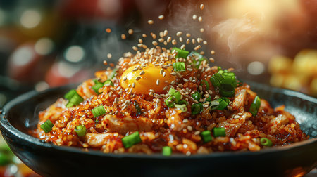 Bibimbap - Korean dish of rice with meat and eggの素材