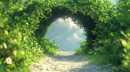 Green tunnel in the forest. 3d render. Nature background.の素材