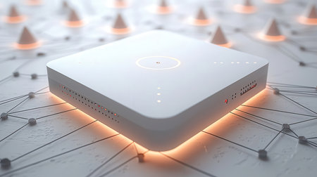 3d rendering of a white router with a network connection on the backgroundの素材