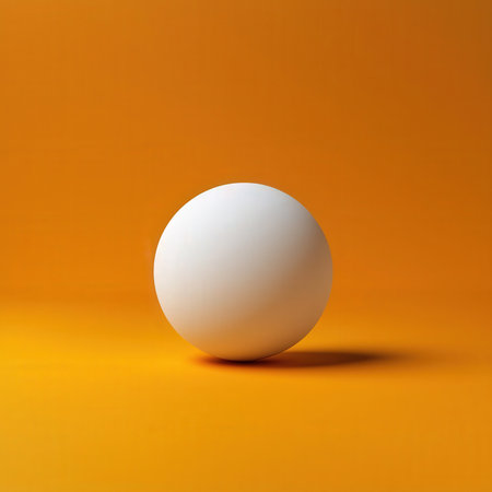3d rendering of a white ball on an orange background with shadowの素材
