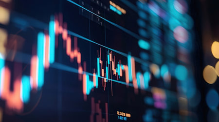 Stock market or forex trading graph and candlestick chart suitable for financial investment concept. Economic trends background for business idea and all art work design. Abstract finance background.の素材