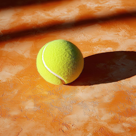 Tennis ball on a tennis court. 3D Rendering.の素材