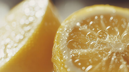 Lemon slices with water drops. Close up. Toned.の素材